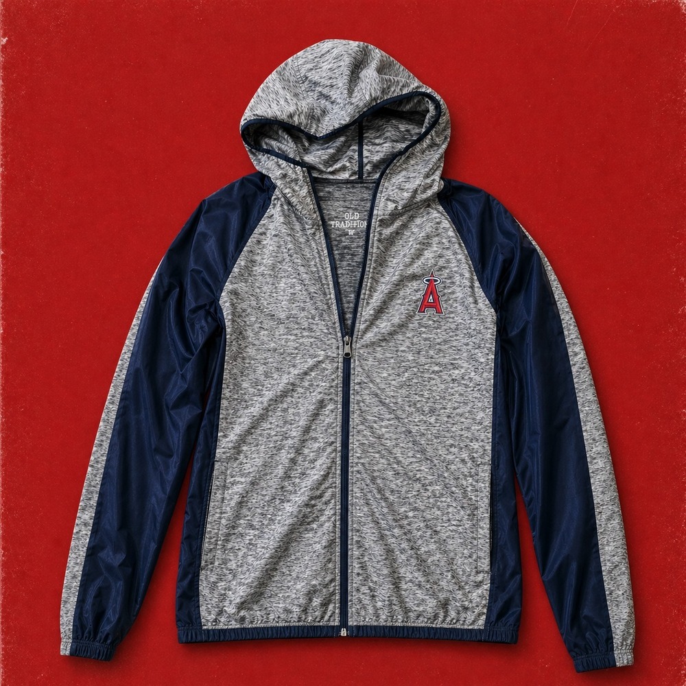 Majestic LA Angels Zip Hoodie Womens M Gray Navy MLB Jacket Lightweight Athletic